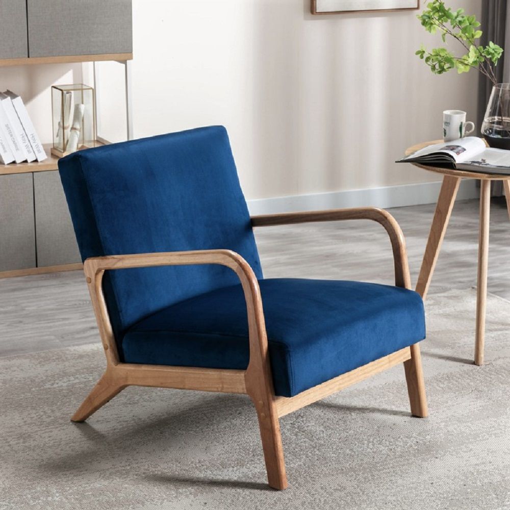 Classic Mid-Century Accent Chair with Open Wood Frame & Plush Cushioning