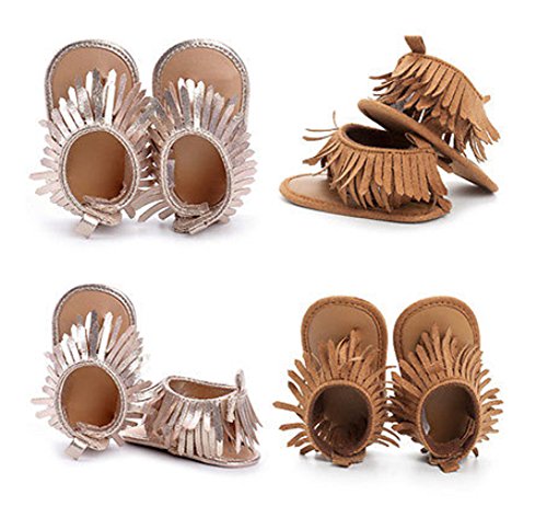 Baby Girls’ Fringe Moccasin Sandals – 0–12 Months