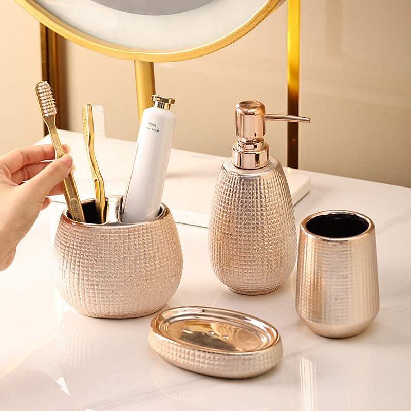 Rose Gold Ceramic Bathroom Accessory Set – 4 Pieces