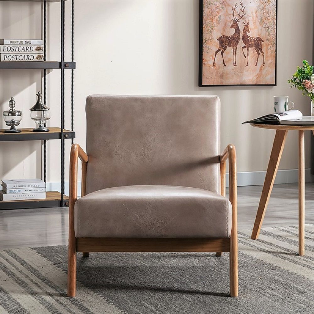 Classic Mid-Century Accent Chair with Open Wood Frame & Plush Cushioning