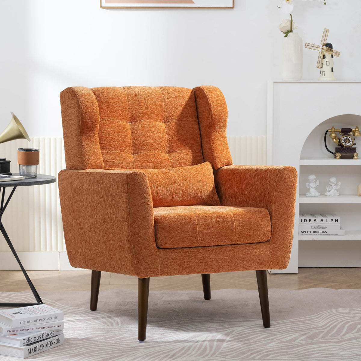 Modern Chenille Accent Armchair with Lumbar Pillow