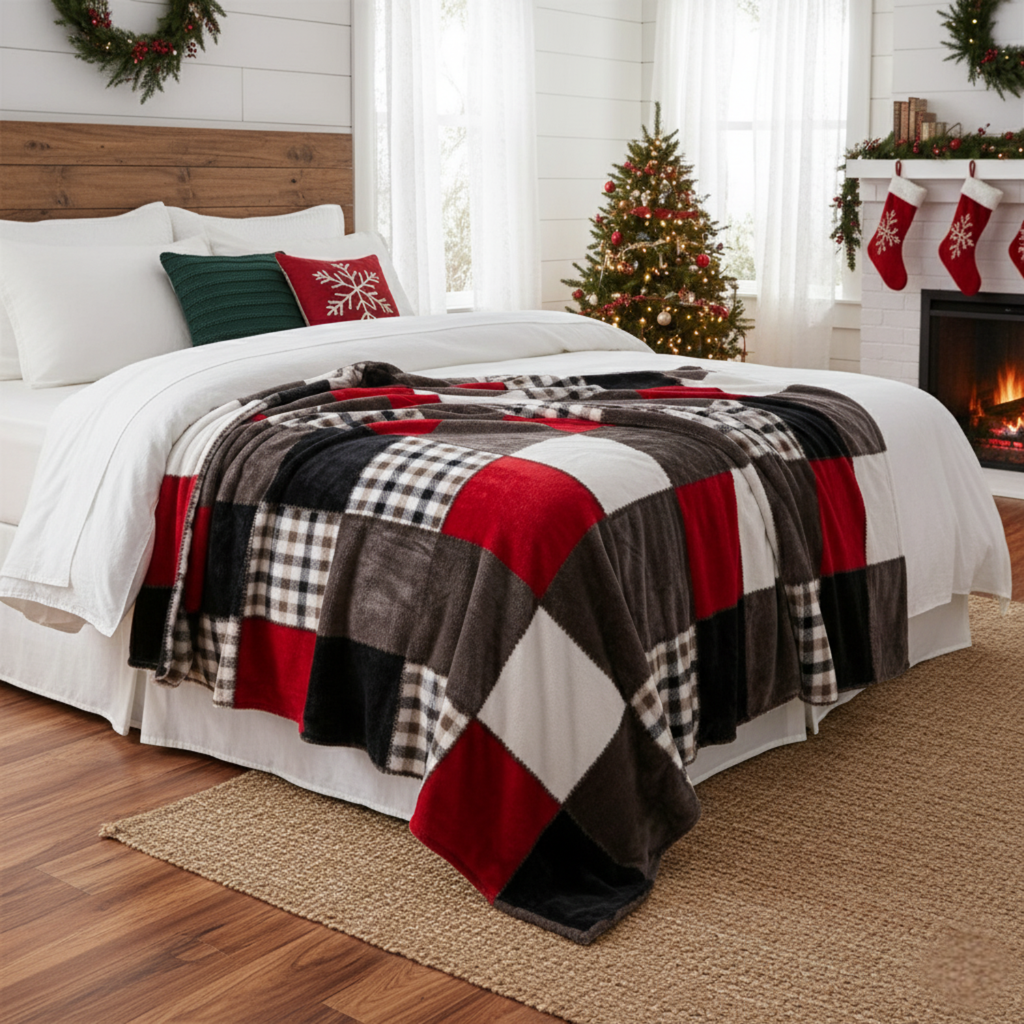 Sunset Maple Farmhouse Plaid Throw Blanket