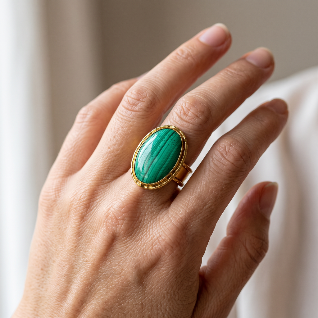 French Malachite Ring Adjustable