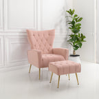 Modern Accent Chair with Ottoman – Pink