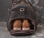 Full Grain Leather Duffle Bag with Shoe Compartment, Vintage Men's Weekender Travel Bag