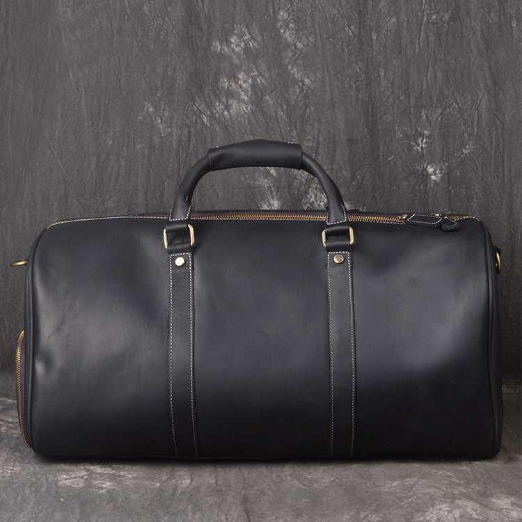 Full Grain Leather Duffle Bag with Shoe Compartment, Vintage Men's Weekender Travel Bag