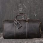 Full Grain Leather Duffle Bag with Shoe Compartment, Vintage Men's Weekender Travel Bag