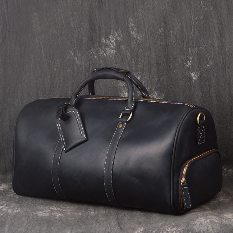 Full Grain Leather Duffle Bag with Shoe Compartment, Vintage Men's Weekender Travel Bag