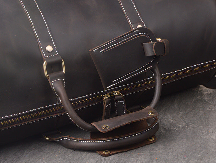 Full Grain Leather Duffle Bag with Shoe Compartment, Vintage Men's Weekender Travel Bag