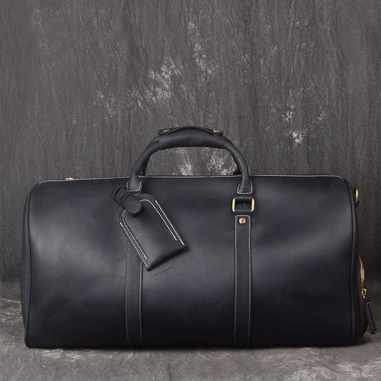 Full Grain Leather Duffle Bag with Shoe Compartment, Vintage Men's Weekender Travel Bag