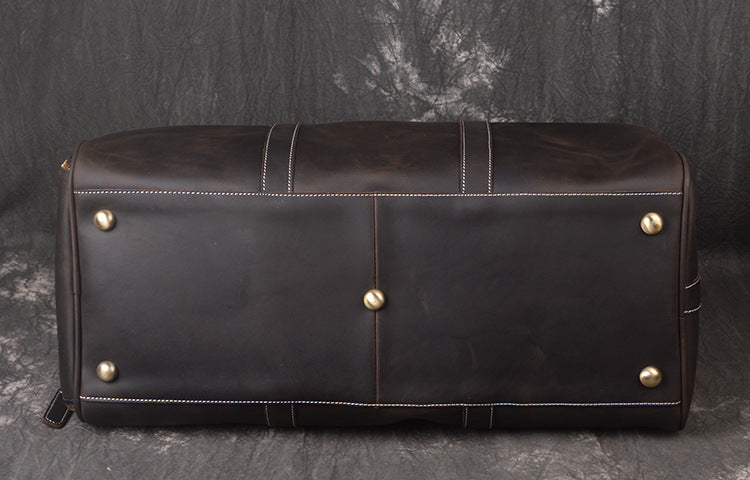 Full Grain Leather Duffle Bag with Shoe Compartment, Vintage Men's Weekender Travel Bag