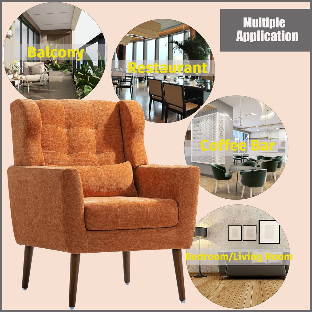 Modern Chenille Accent Armchair with Lumbar Pillow