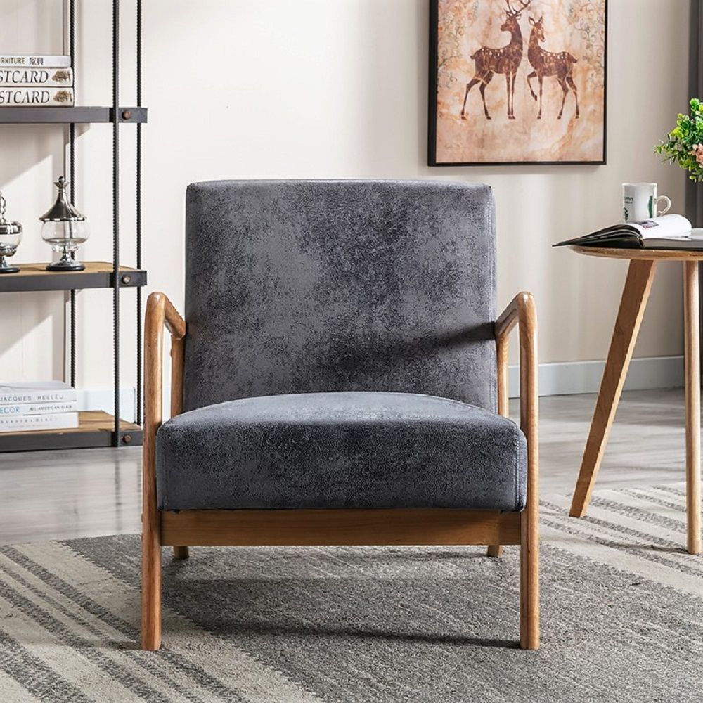 Classic Mid-Century Accent Chair with Open Wood Frame & Plush Cushioning