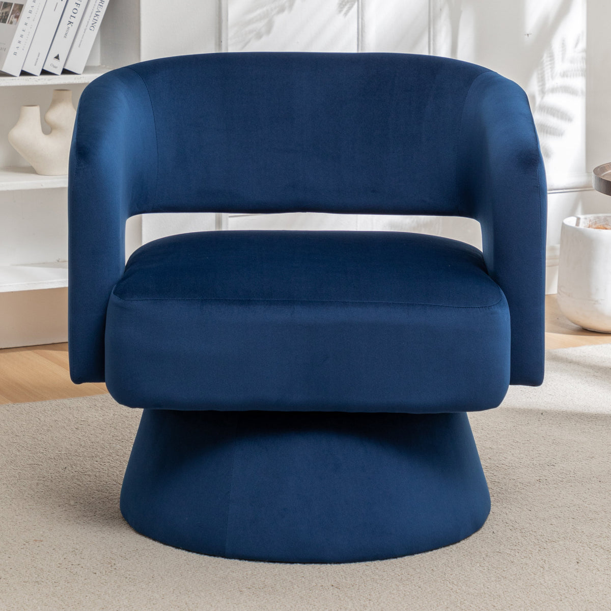 Velvet 360° Swivel Barrel Accent Chair