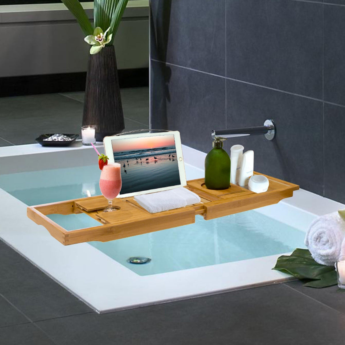 Luxury Extendable Bamboo Bathtub Caddy