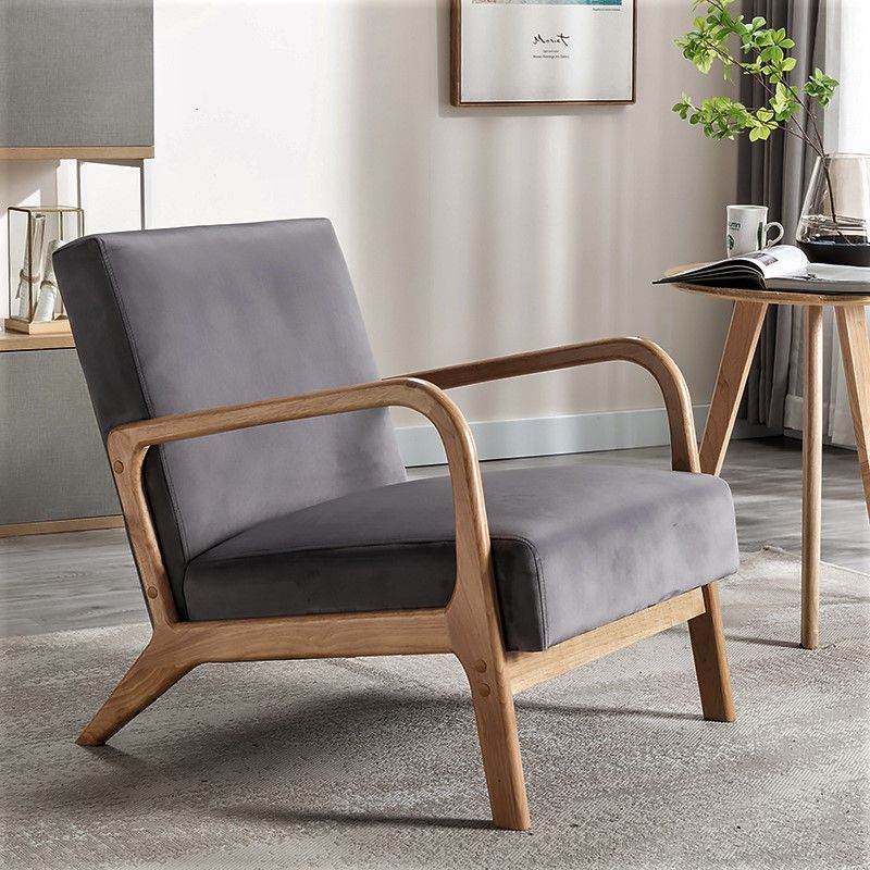 Classic Mid-Century Accent Chair with Open Wood Frame & Plush Cushioning