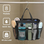 Portable 7-Pocket Mesh Shower Caddy – Black