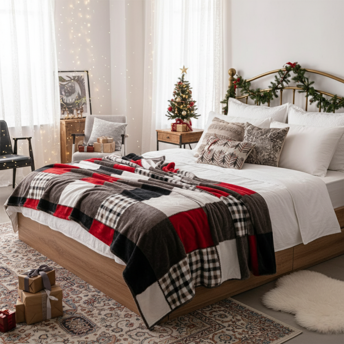 Sunset Maple Farmhouse Plaid Throw Blanket