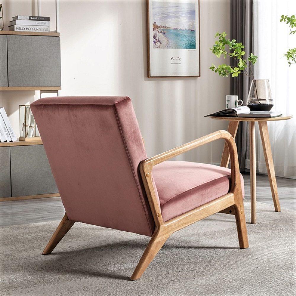 Classic Mid-Century Accent Chair with Open Wood Frame & Plush Cushioning