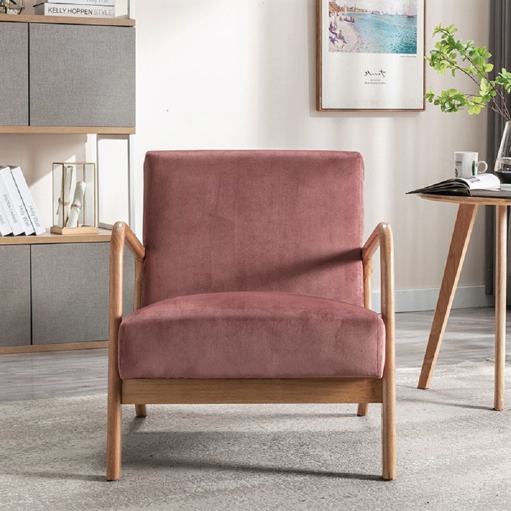 Classic Mid-Century Accent Chair with Open Wood Frame & Plush Cushioning