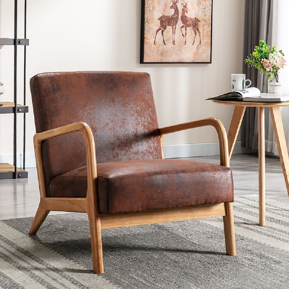 Classic Mid-Century Accent Chair with Open Wood Frame & Plush Cushioning