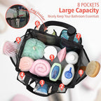 Portable 7-Pocket Mesh Shower Caddy – Black