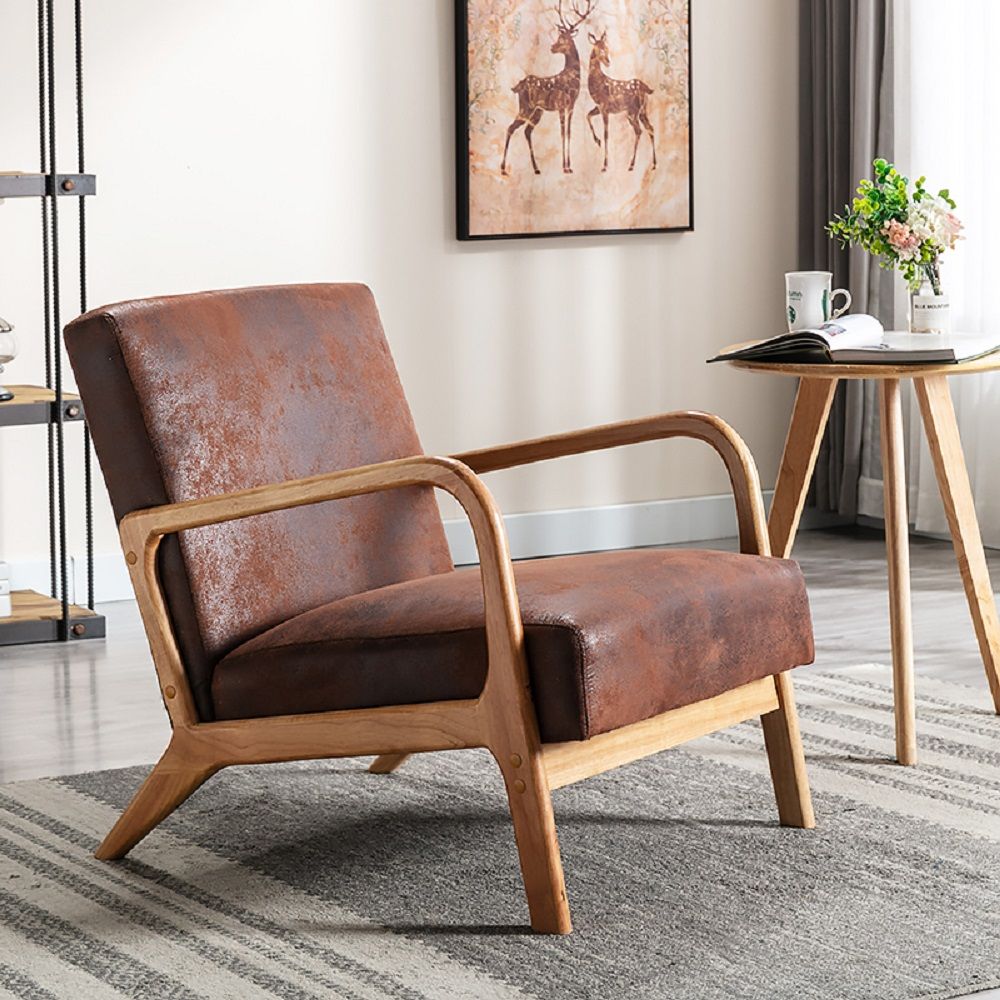Classic Mid-Century Accent Chair with Open Wood Frame & Plush Cushioning