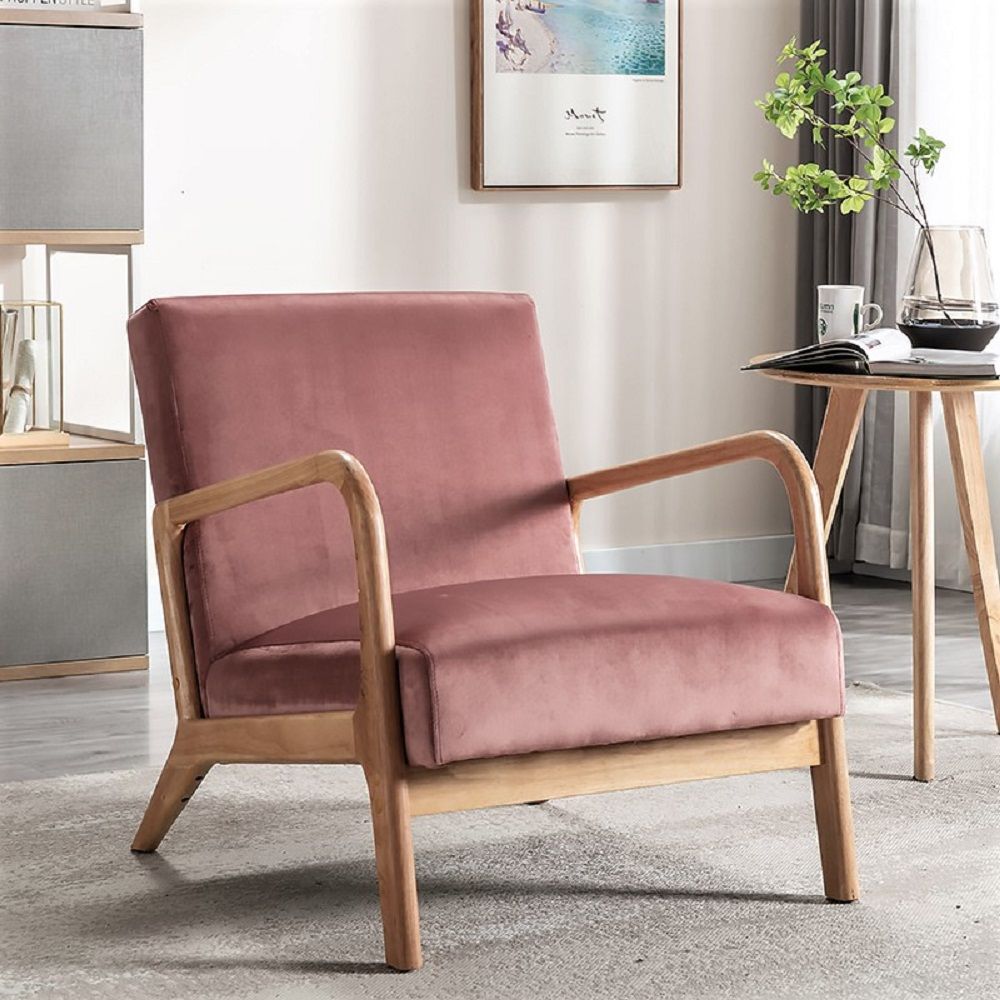 Classic Mid-Century Accent Chair with Open Wood Frame & Plush Cushioning