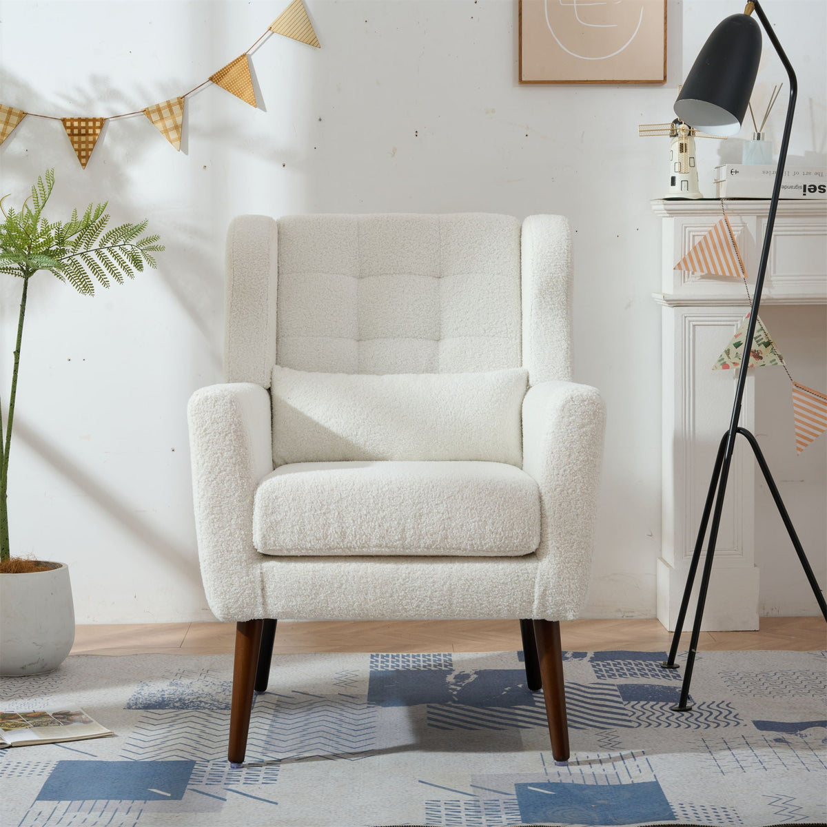 Modern Chenille Accent Armchair with Lumbar Pillow