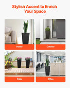 Set Of 2 Tall Outdoor Planters 22inch, Large Planters For Outdoor Indoor Plants, Black Front Porch Planters Flower Tree Plant Pots With Modern Design And Built-in Drainage