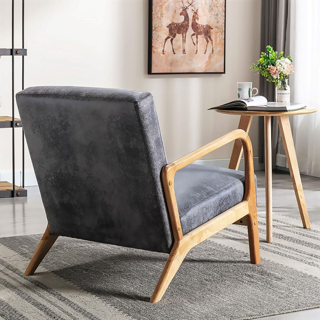 Classic Mid-Century Accent Chair with Open Wood Frame & Plush Cushioning
