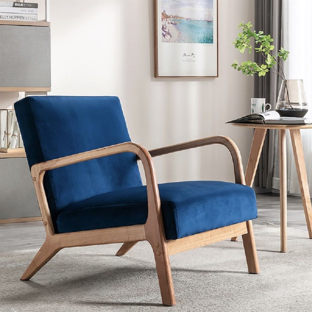 Classic Mid-Century Accent Chair with Open Wood Frame & Plush Cushioning