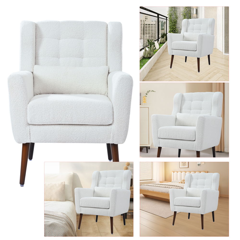 Modern Chenille Accent Armchair with Lumbar Pillow