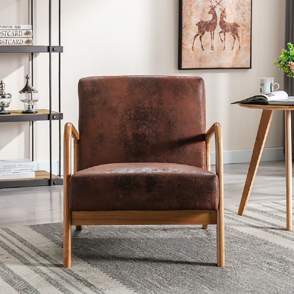 Classic Mid-Century Accent Chair with Open Wood Frame & Plush Cushioning