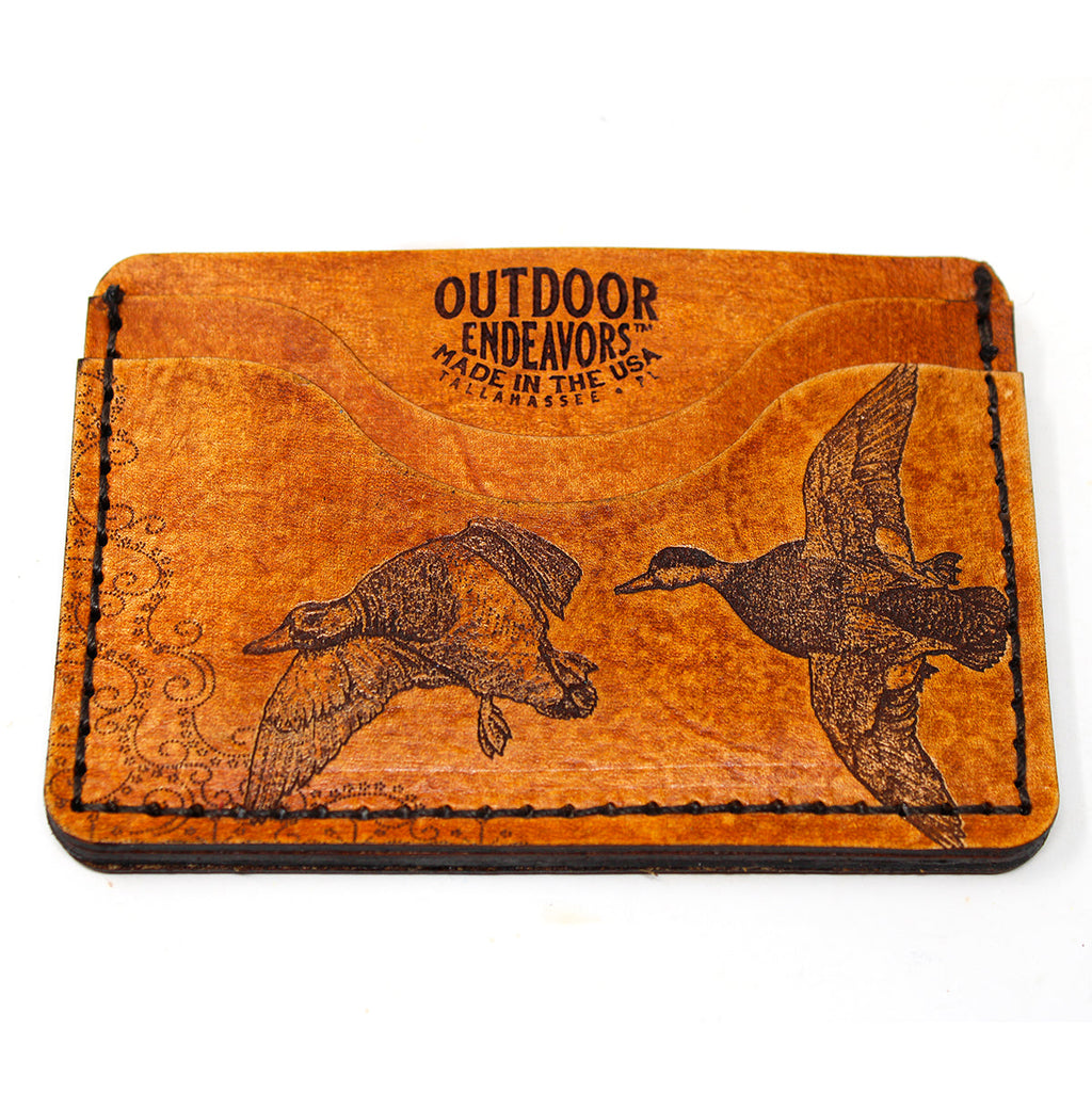 Handcrafted Leather Slim Card Holder Wallet  - Mallard Ducks