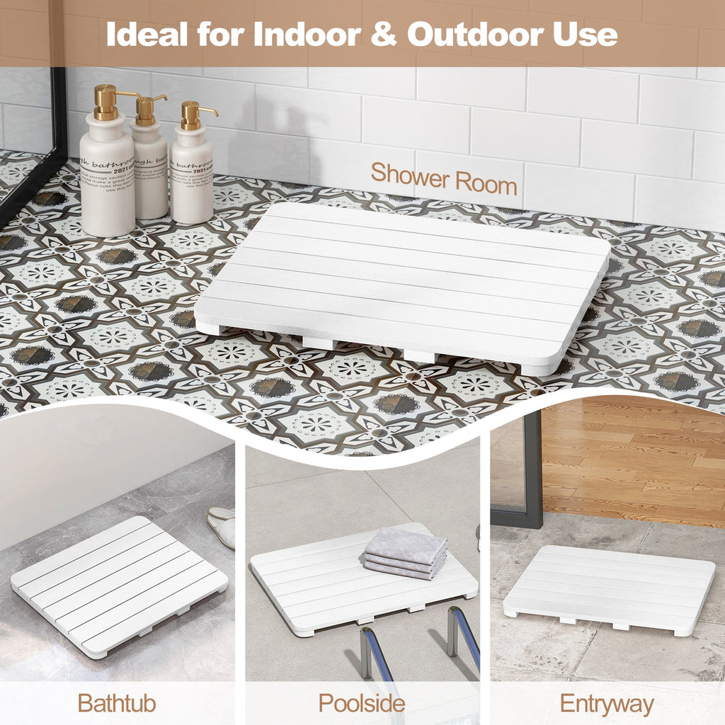 Waterproof HIPS Bath Spa Shower Mat with Non Slip Foot Pads-White