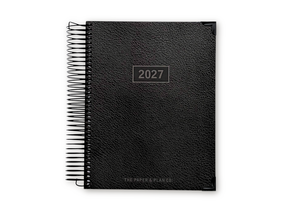 2027 Black Leather Look Daily Planner Premium Bundle