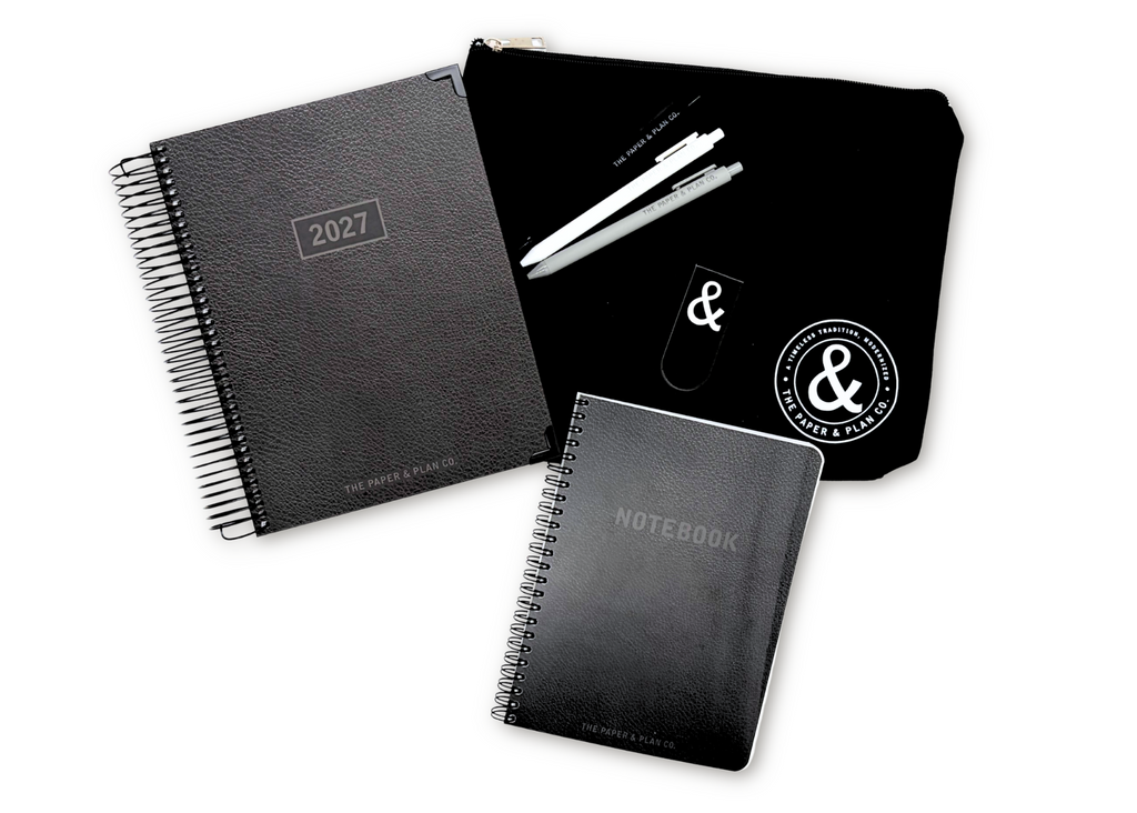 2027 Black Leather Look Daily Planner Premium Bundle