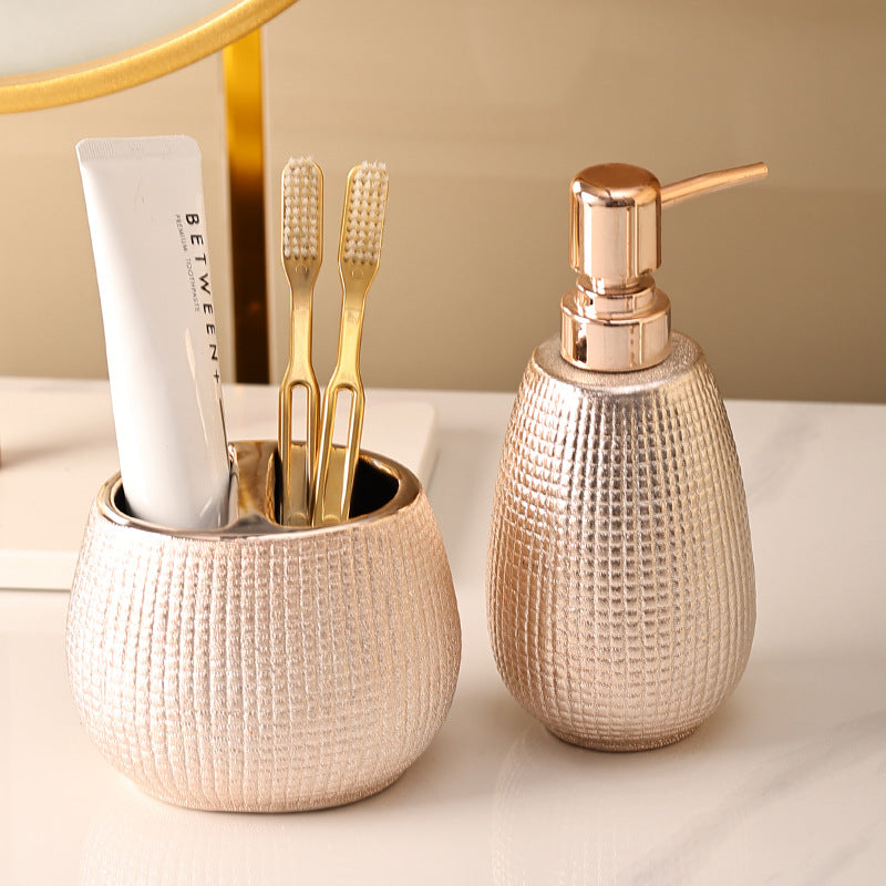 Rose Gold Ceramic Bathroom Accessory Set – 4 Pieces