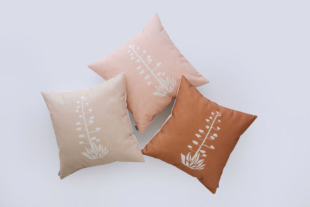 Brown Agave Bloom Linen Pillow