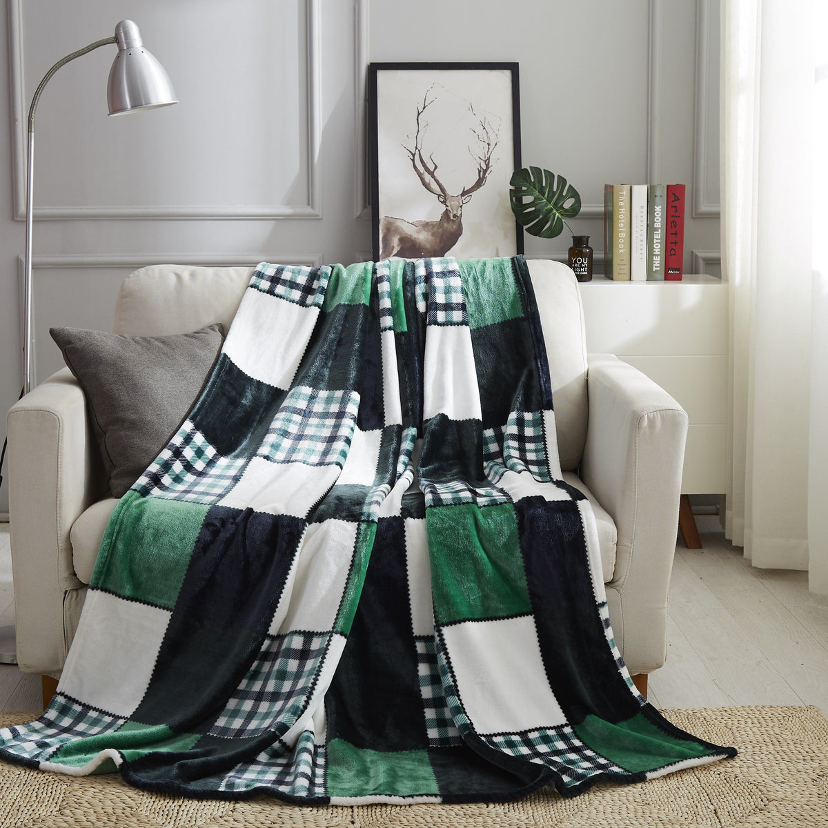 Forest Green Plaid Flannel Throw Blanket
