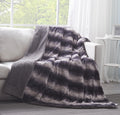 Luxury Charcoal Black Striped Faux Fur Blanket
