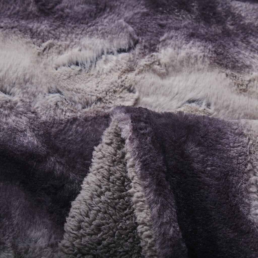 Luxury Charcoal Black Striped Faux Fur Blanket