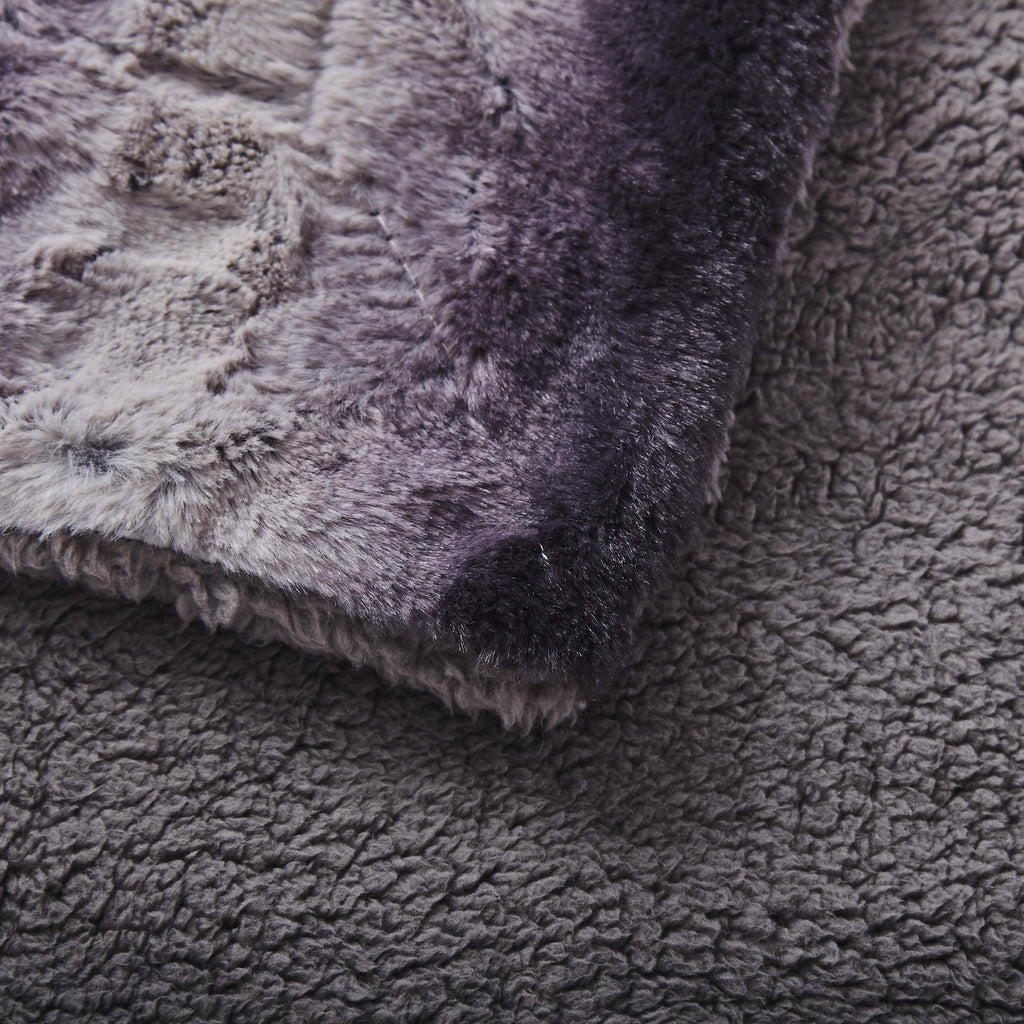 Luxury Charcoal Black Striped Faux Fur Blanket