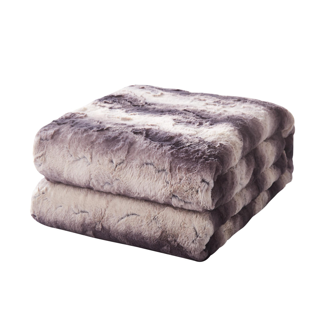 Luxury Charcoal Black Striped Faux Fur Blanket