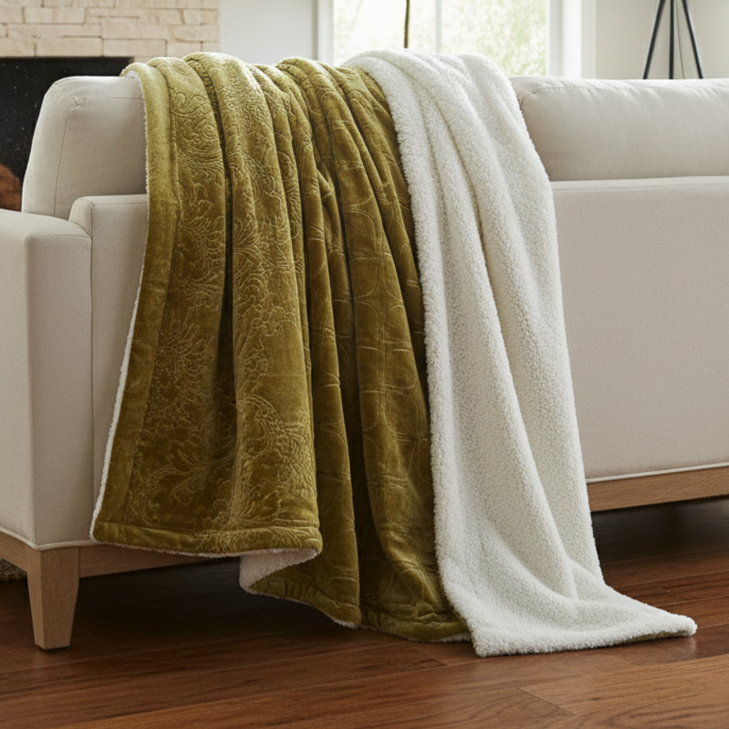 Olive Chartreuse Embossed Sherpa Blanket