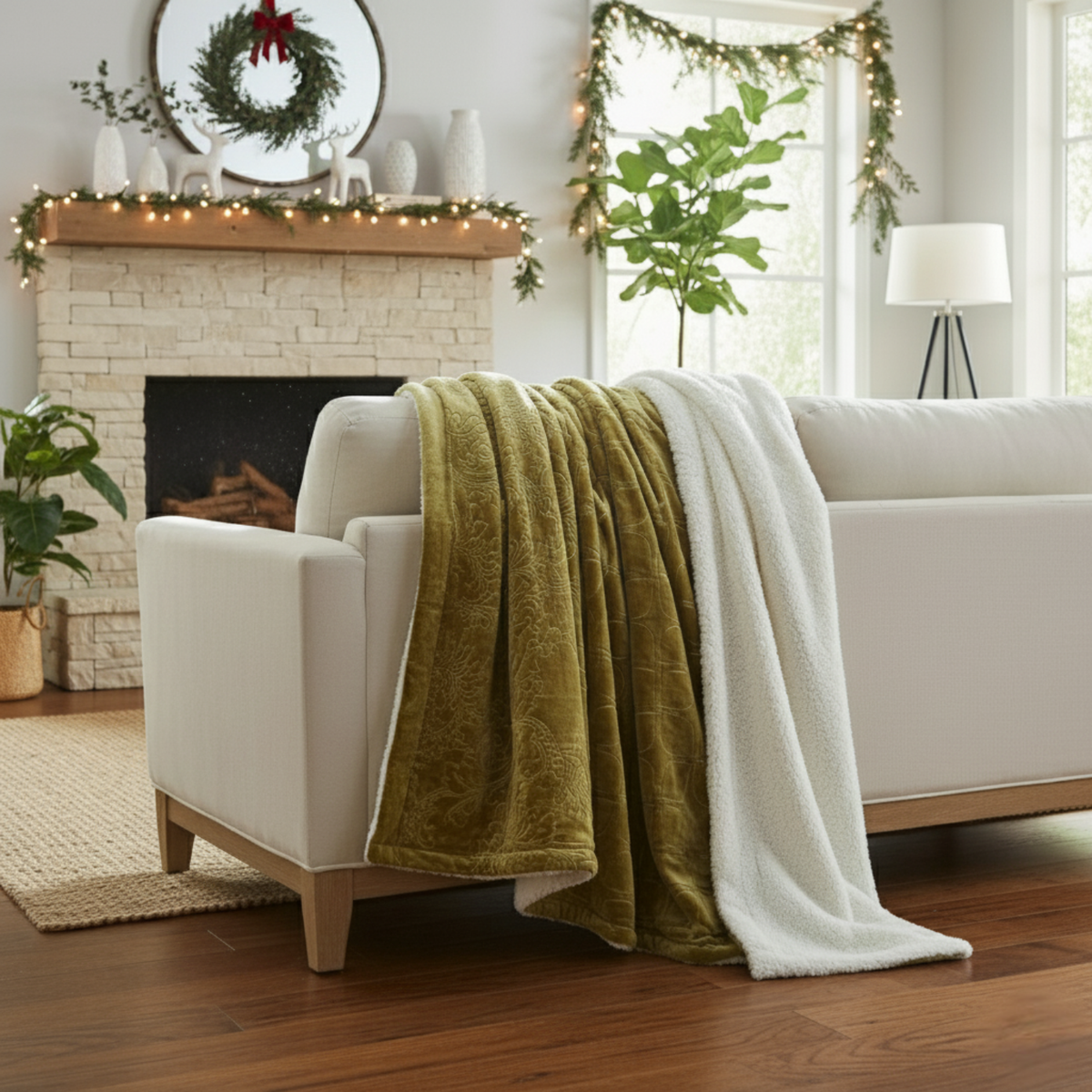 Olive Chartreuse Embossed Sherpa Blanket