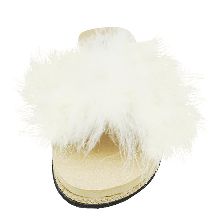 White Feather Vegan Leather Espadrille Slides