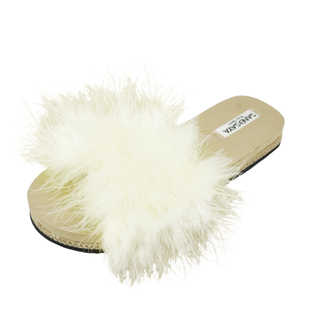White Feather Vegan Leather Espadrille Slides