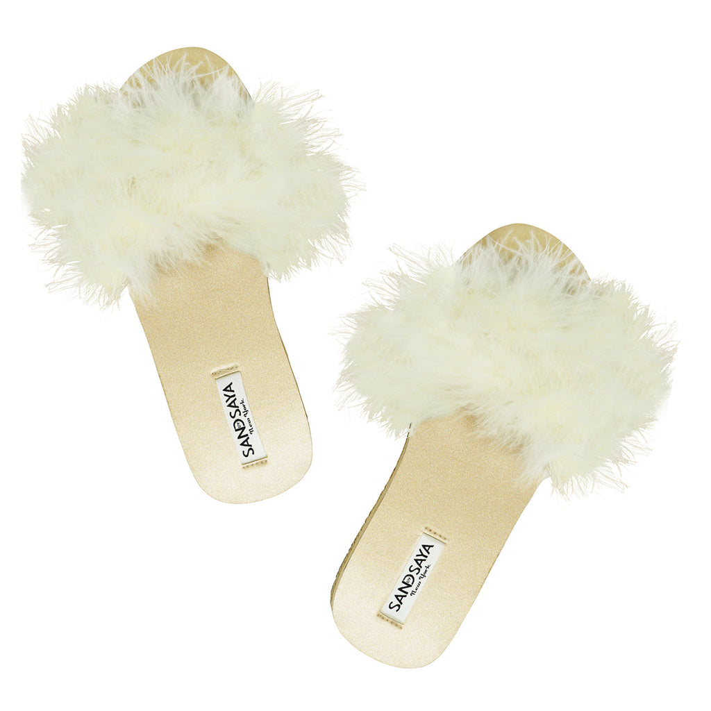 White Feather Vegan Leather Espadrille Slides